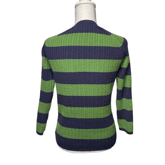 Ll Bean Cardigan Sweater Size ? Medium Women Green Blue Button Front Striped - Picture 2 of 5